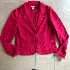 J. Jill Blazer Jacket Red Wool blend Short Cardigan Notch Lapel-XS